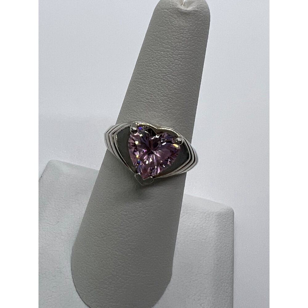 925 Sterling Silver Pink CZ "Heart" Ring Size 6.5